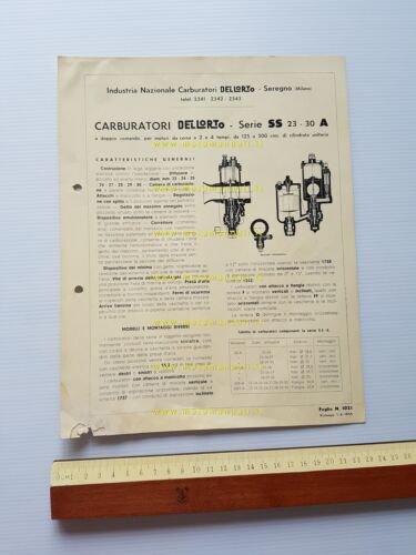 Dell'Orto produzione modelli carburatori serie SS 23-30 1955 depliant originale