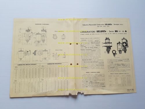 Dell'Orto produzione modelli carburatori serie SS 23-30 1955 depliant originale