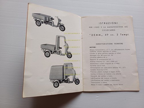 DEMM Ciclocarro 49 1967 manuale uso originale italiano engine owner's …