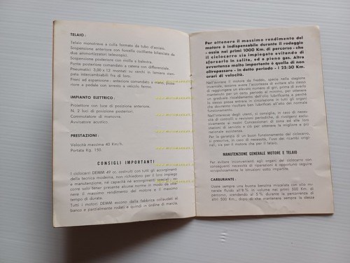 DEMM Ciclocarro 49 1967 manuale uso originale italiano engine owner's …