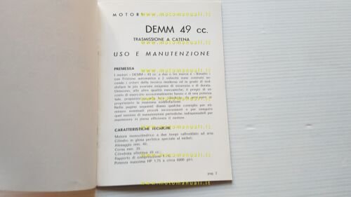 Demm motore 49 2-3 V 1971 manuale uso manutenzione libretto …