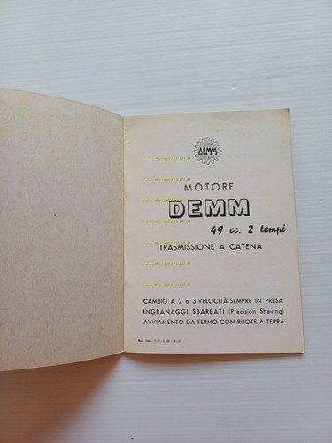 DEMM Motore 50 2-3V 1964 manuale uso originale italiano engine …