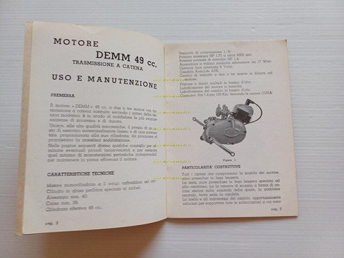 DEMM Motore 50 2-3V 1964 manuale uso originale italiano engine …