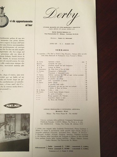 Derby Rivista Magazine Marzo 1959 N.3 vita moderna e sportiva …