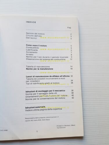 DEUTZ Motore F 3-6 L 912 1974 manuale uso manutenzione …