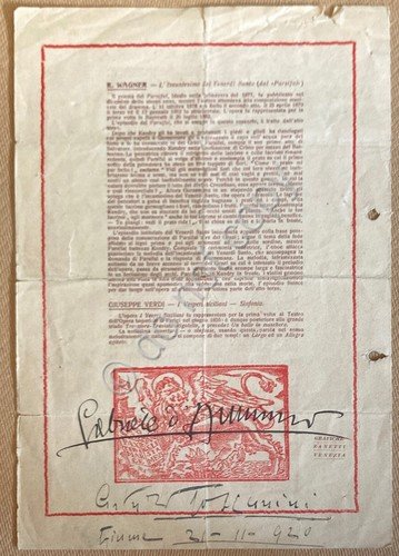 Doppio Autografo Toscanini e D'Annunzio su Programma Concerto Fiume 1920 | Immagine Gallery 2