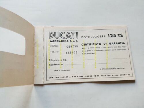 Ducati 125 Sport anni 50-60 libretto tessera garanzia originale no …