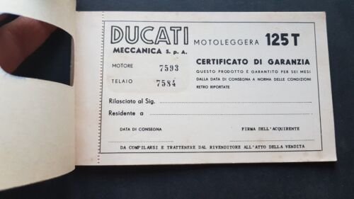 Ducati 125 T libretto tessera garanzia originale no depliant brochure