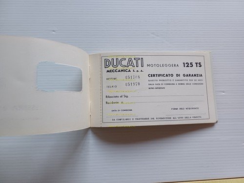 Ducati 125 TS anni 50-60 libretto tessera garanzia originale no …