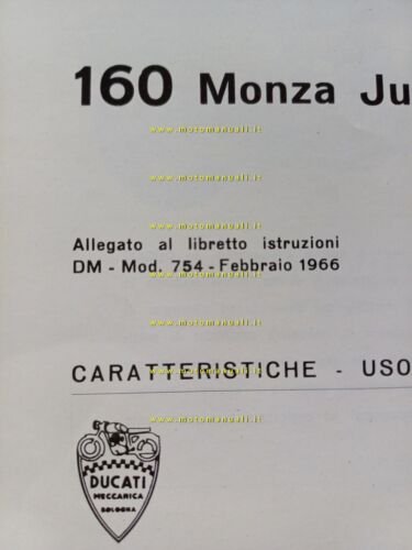 Ducati 160 Monza Junior 1967 allegato varianti manuale uso libretto …