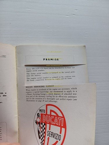 Ducati 175 Sport 1957 manuale uso manutenzione INGLESE originale owner's …
