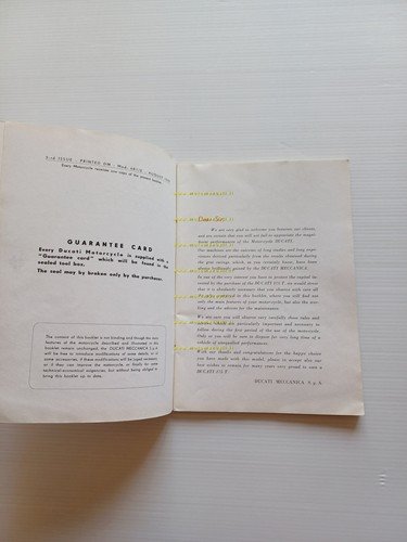 Ducati 175 Turismo 1957 manuale uso manutenzione libretto originale INGLESE