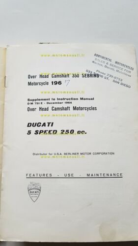 Ducati 250 Mach 1-MarK 3-Scrambler-GT-Monza 1964 manuale uso USA owner's …