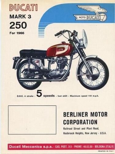Ducati 250 Mark 3 1966 depliant originale USA brochure