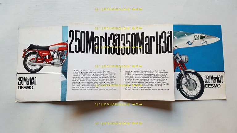 Ducati 350 - 250 Mark 3 Desmo 1968 depliant USA …