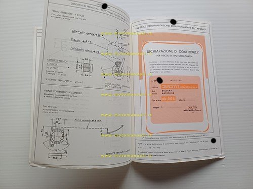 Ducati 350 GTL 1975 scheda omologazione DGM Facsimile originale