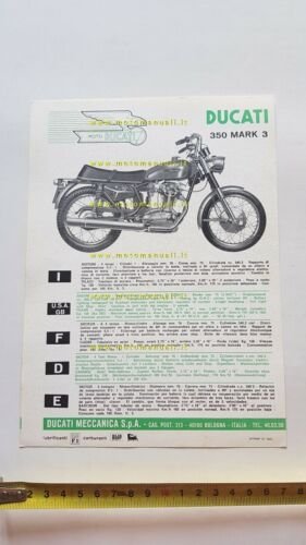 Ducati 350 Mark 3 1970 depliant moto originale brochure