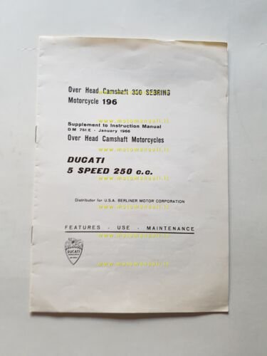 Ducati 350 Sebring 5v 1967 aggiornamento manuale uso originale inglese