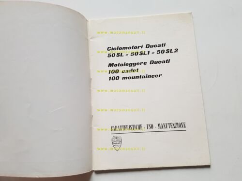 Ducati 50 SL- SL1- SL2-100 Cadet\Mountaineer 1969 manuale uso originale …