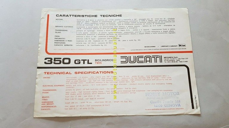 Ducati 500 GTL 1976 depliant originale moto brochure