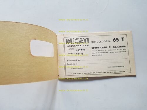 Ducati 65 T tessera libretto garanzia nuovo originale