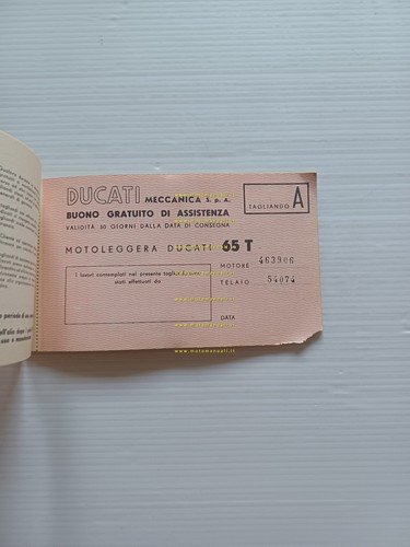 Ducati 65 T tessera libretto garanzia nuovo originale