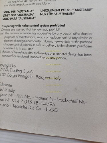 Ducati 748 Desmoquattro AGGIORNAMENTO originale 1995 manuale officina 916