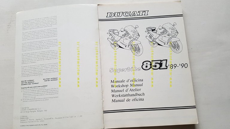 Ducati 851 Superbike 1989-90 manuale officina originale workshop manual