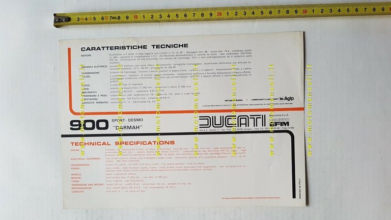 Ducati 900 Darmah SD 1977 depliant originale italiano brochure BEVEL