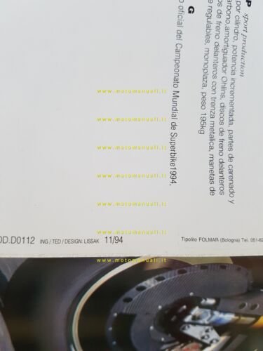 Ducati 916 Desmoquattro 1994-95 depliant moto originale ENGLISH GERMAN TEXT