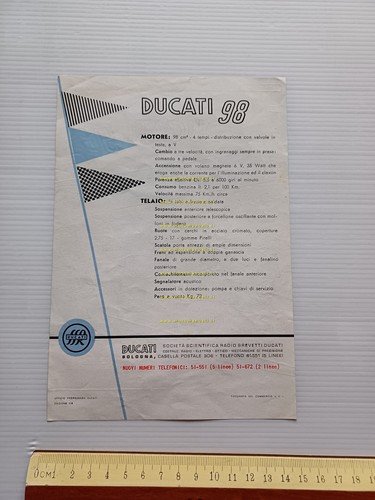 Ducati 98 depliant ITALIANO originale anni 50