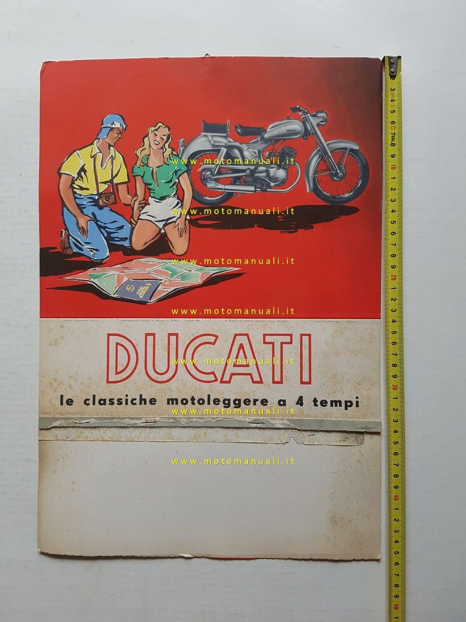 Ducati 98 insegna calendario 1954 cartone originale cartello tabella