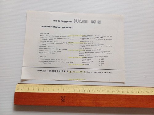 Ducati 98 N depliant ITALIANO originale anni 50