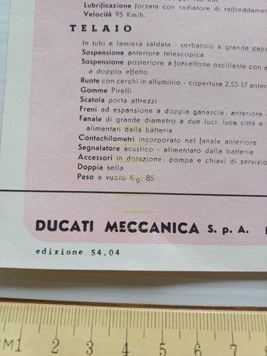 Ducati 98 Sport 1954 depliant ITALIANO originale