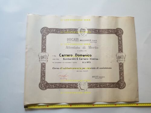 DUCATI attestato 1973 partecipazione corso assistenza originale no depliant