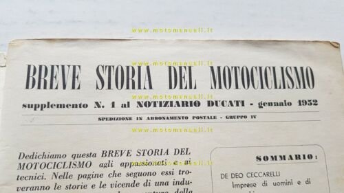 Ducati Breve Storia del Motociclismo 1952 Notiziario depliant originale brochure