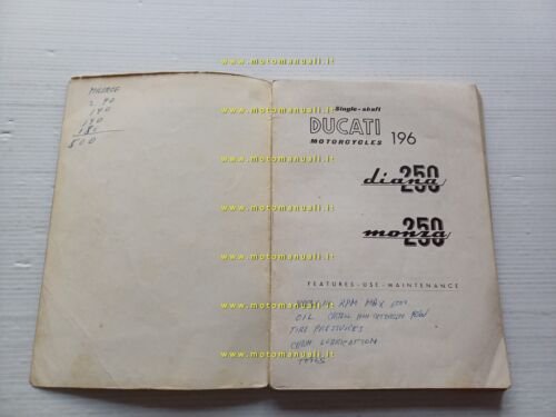 Ducati Diana 250 Monza 1963 manuale uso + catalogo ricambi …