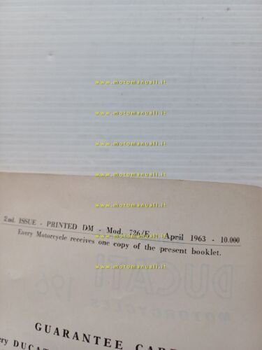 Ducati Diana 250 Monza 1963 manuale uso + catalogo ricambi …
