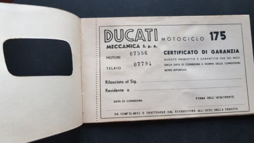 Ducati modelli 175 libretto tessera garanzia originale no depliant brochure