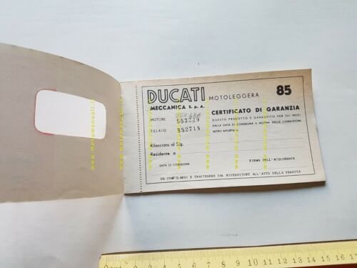 Ducati modelli 85 anni 50-60 libretto tessera garanzia originale no …