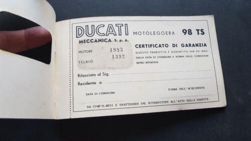 Ducati motoleggera 98 TS libretto garanzia originale no depliant brochure