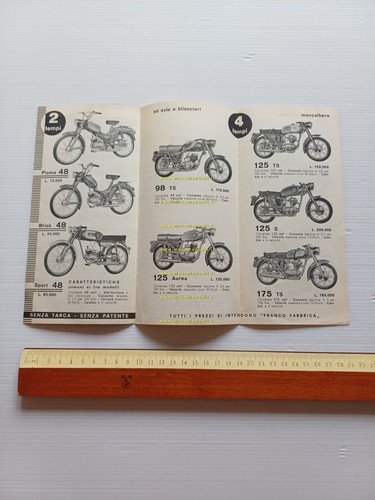 Ducati produzione modelli moto 1962 depliant originale italiano