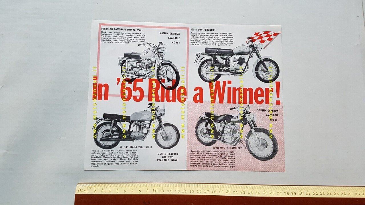 Ducati produzione modelli USA 1965 depliant originale inglese moto brochure
