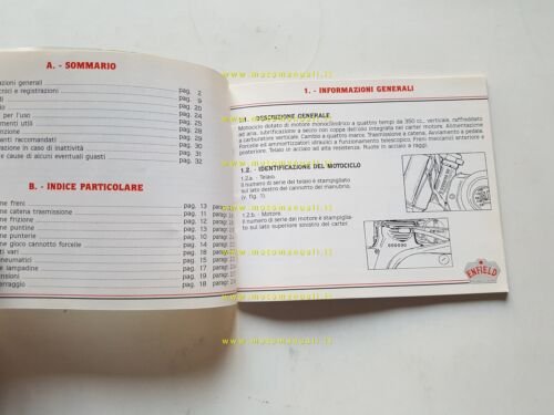 Enfield Bullet 350 1990 manuale uso manutenzione italiano originale