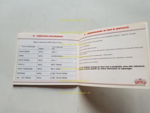 Enfield Bullet 350 1990 manuale uso manutenzione italiano originale