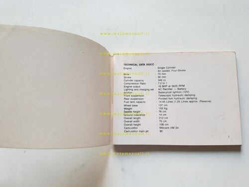 Enfield Bullet 350 manuale uso manutenzione originale