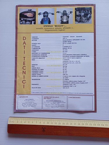 Enfield Bullett 350 Deluxe depliant italiano originale