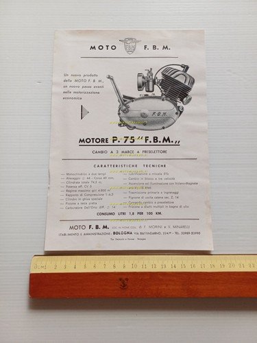 F.B.M. motore P 75 anni 50 depliant italiano originale