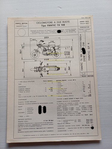 Fantic 50 Super Rocket TX 108 1971 Facsimile originale scheda …