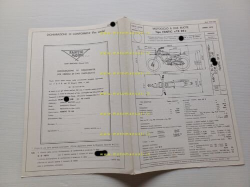Fantic Caballero 50 cc Reg. 4M 1973 scheda omologazione DGM …